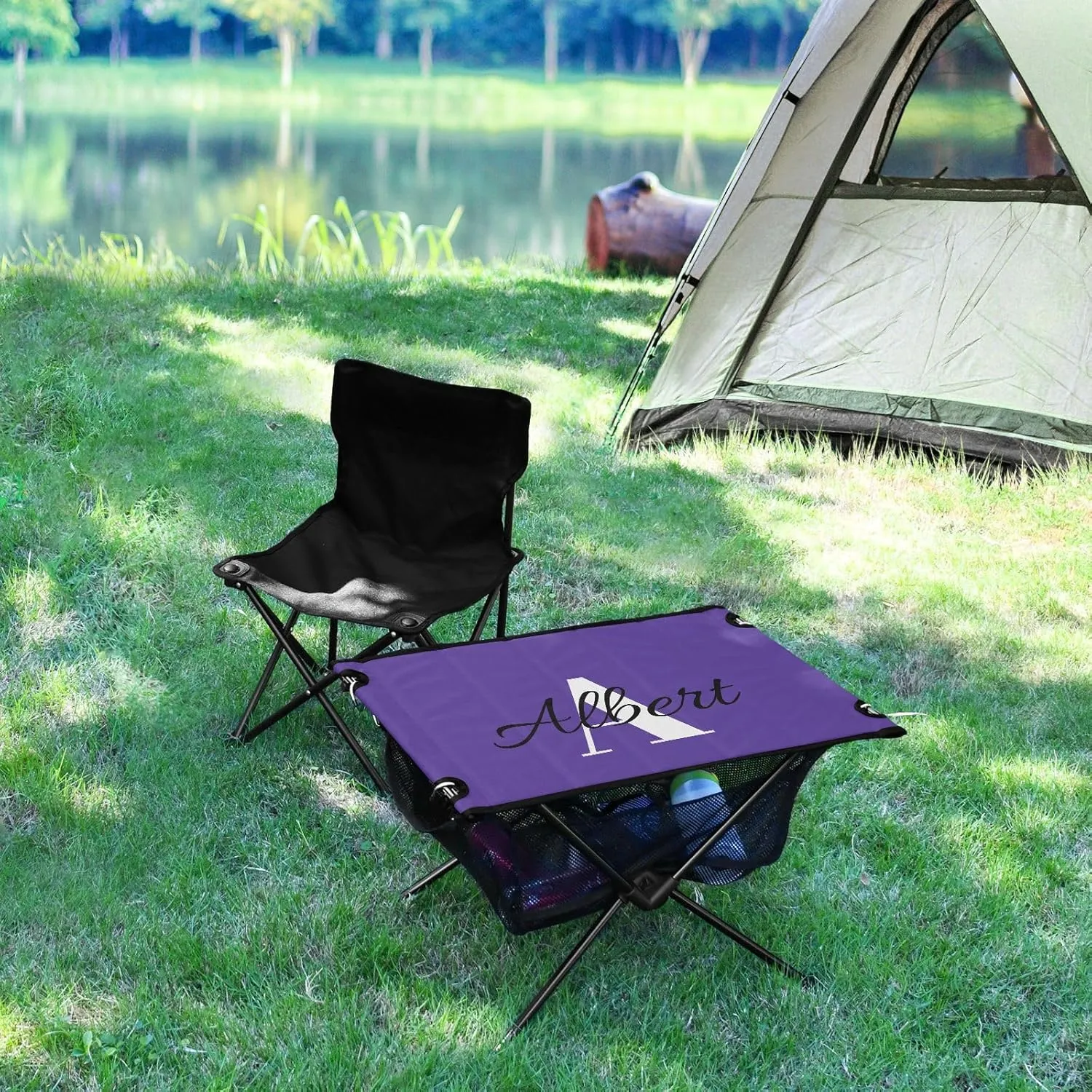 DOMIKING Dark Purple Custom Portable Camping Table Personalized Folding Picnic Tables Camp Table for Travel Beach Camp 23.6 * 15.7 * 15 in