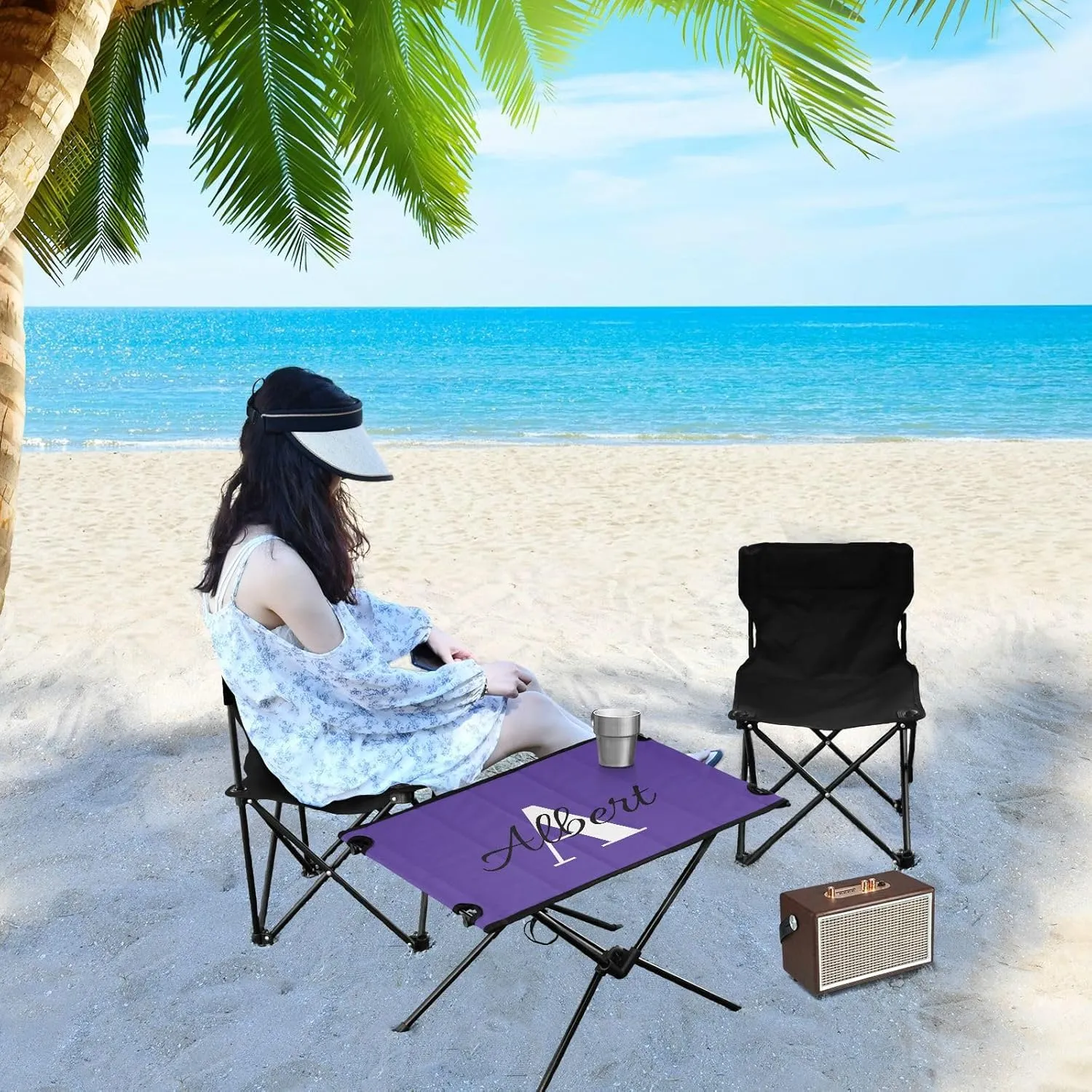 DOMIKING Dark Purple Custom Portable Camping Table Personalized Folding Picnic Tables Camp Table for Travel Beach Camp 23.6 * 15.7 * 15 in