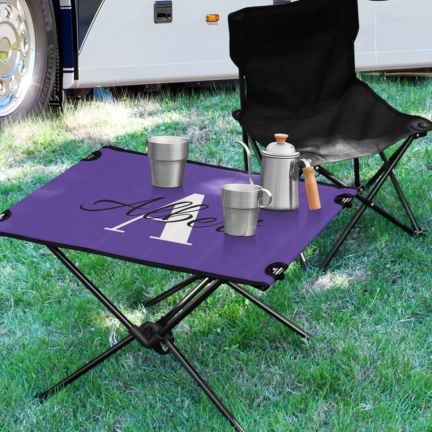 DOMIKING Dark Purple Custom Portable Camping Table Personalized Folding Picnic Tables Camp Table for Travel Beach Camp 23.6 * 15.7 * 15 in