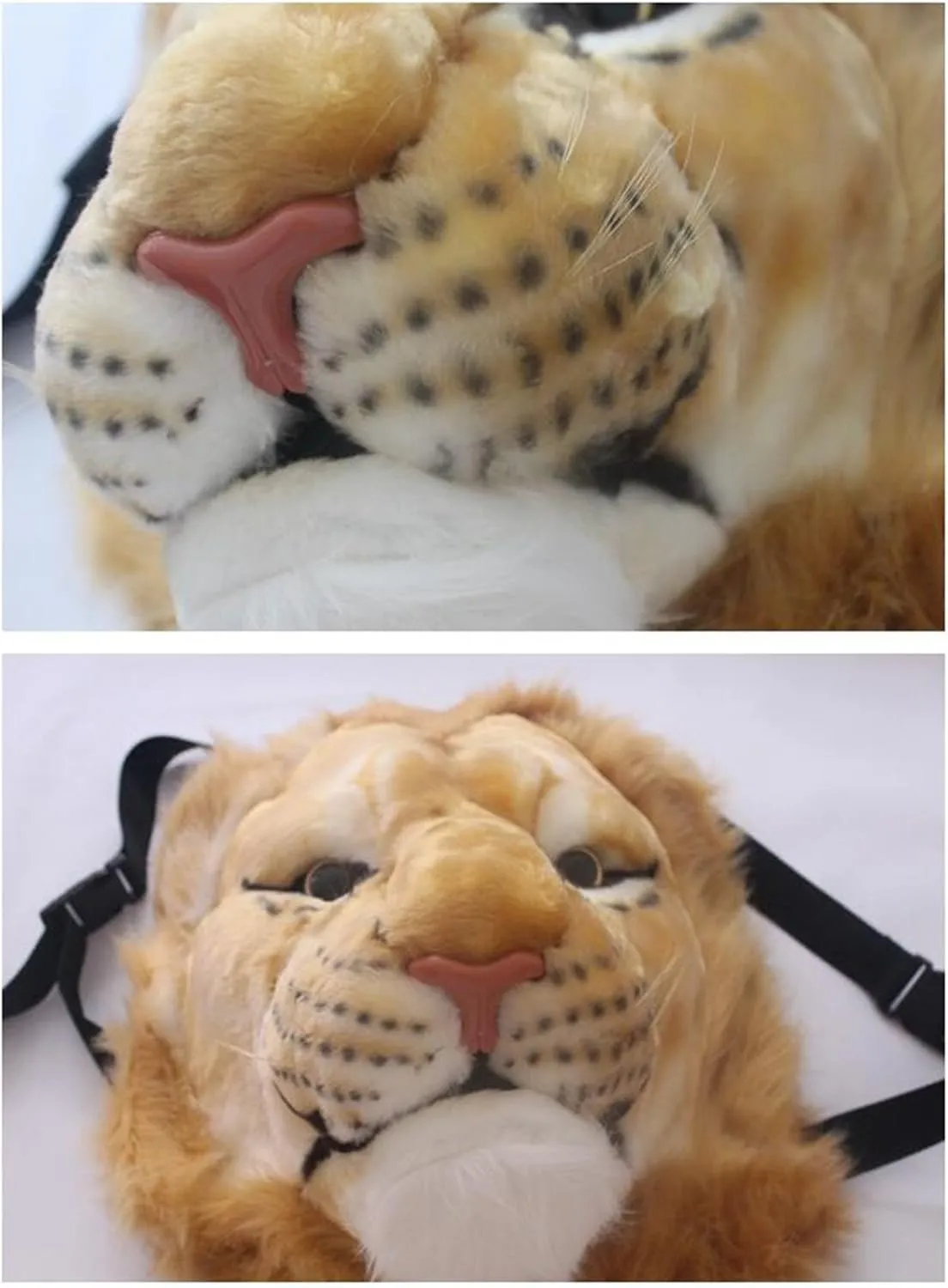 Domineering backpack stuffed tiger head 3D simulation personalised shoulder Bag Animal head shoulders bag (large, lion)