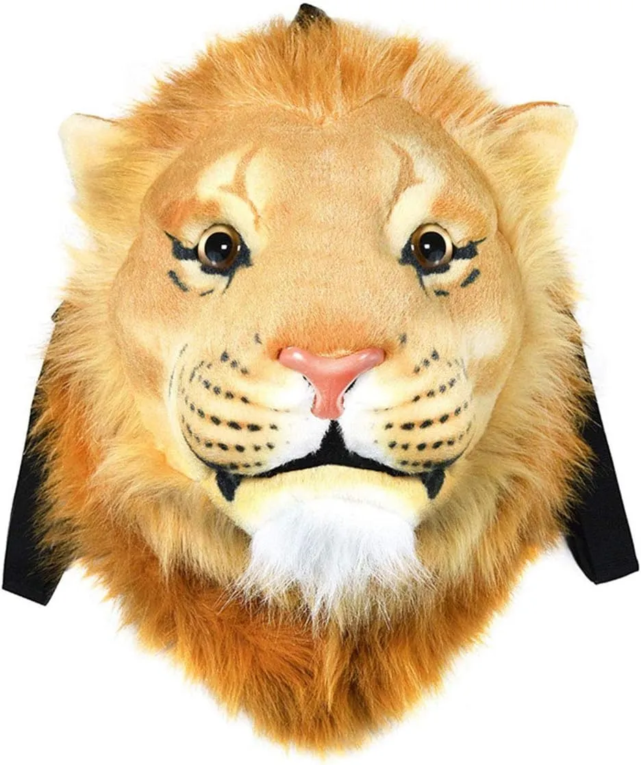 Domineering backpack stuffed tiger head 3D simulation personalised shoulder Bag Animal head shoulders bag (large, lion)