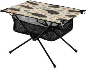 Doodle Cute Hedgehog and Plant Portable Camping Table,Outdoor Folding Table,Beach Table,Suitable for Camping,Hiking,Picnic