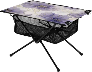 Doodle Purple and Gold Flowers Portable Camping Table,Outdoor Folding Table,Beach Table,Suitable for Camping,Hiking,Picnic