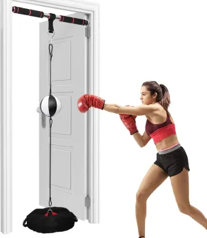 Doorway Double End Bag, 13" Double End Boxing Ball, No Drilling, Fits 23-40" Doors, Quiet Boxing Training Kit with Door Pull-Up Bar and Double End Bag Anchor for Boxing, Pull-Ups, Sit-Ups