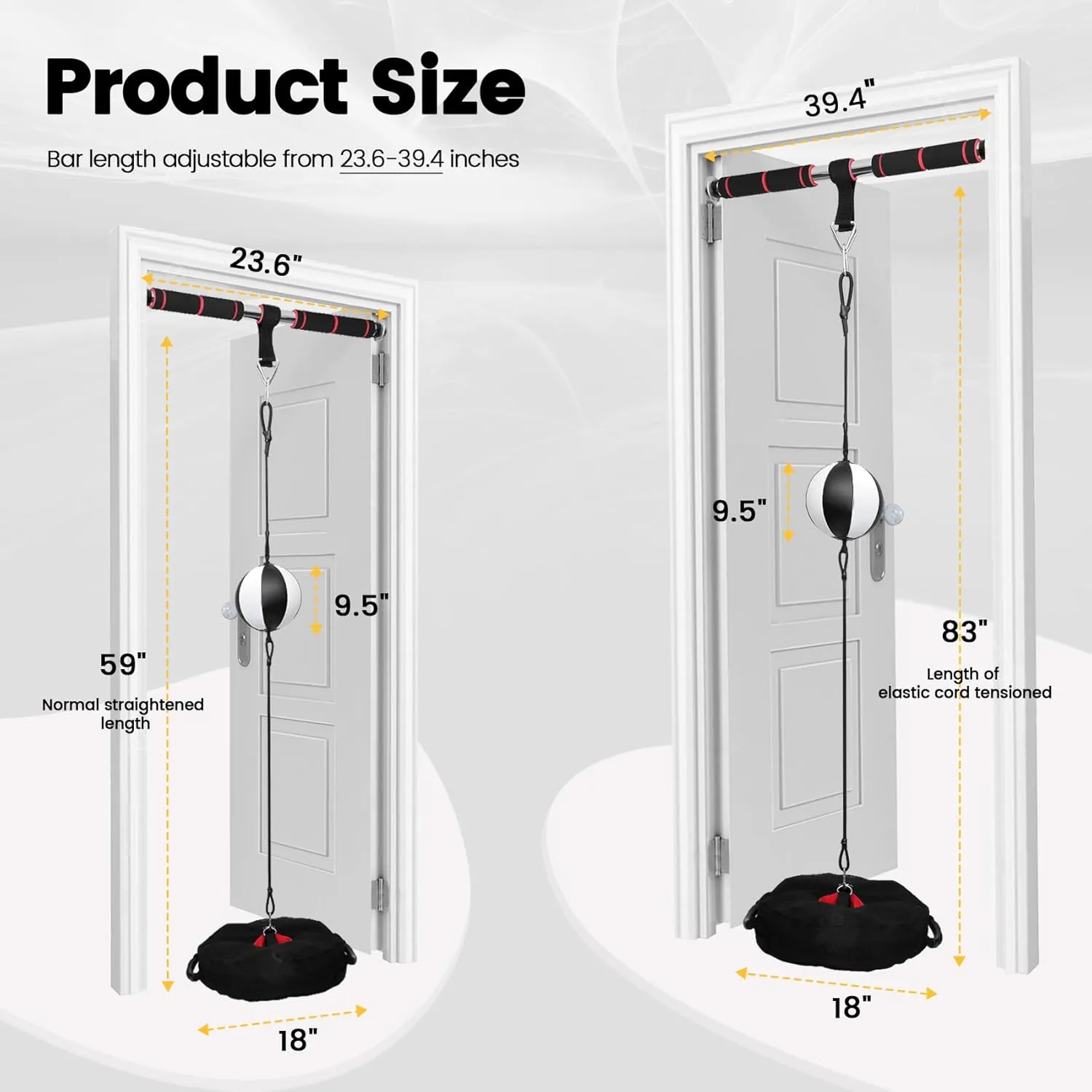 Doorway Double End Bag, 13" Double End Boxing Ball, No Drilling, Fits 23-40" Doors, Quiet Boxing Training Kit with Door Pull-Up Bar and Double End Bag Anchor for Boxing, Pull-Ups, Sit-Ups