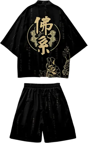 DOSLAVIDA Men's Japanese Style Kimono Set Lightweight Open Front Cardigan Suits Stylish Two Piece Summer Beach Outfits