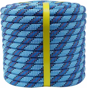 Double Braided Arborist Rope (1/2 in x 100 ft) Climbing Rope High Strength Polyester Rope for Tree Work Rigging Pulling Swing Sailing, Blue