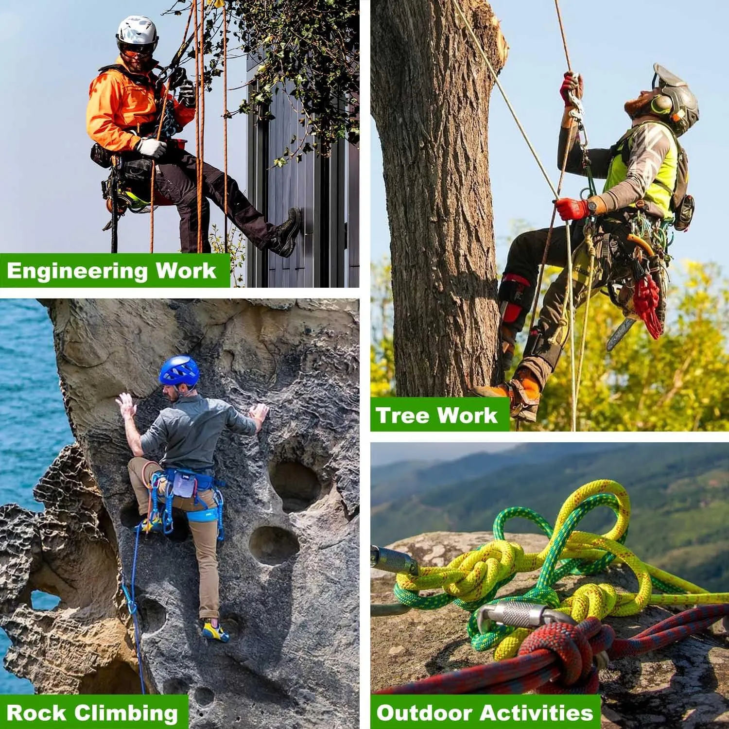 Double Braided Arborist Rope (1/2 in x 100 ft) Polyester Rope Bull Rope 48 Strands for Tree Work Climbing Pulling Swing Sailing, Fluorescent Yellow/Red