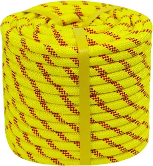 Double Braided Arborist Rope (1/2 in x 100 ft) Polyester Rope Bull Rope 48 Strands for Tree Work Climbing Pulling Swing Sailing, Fluorescent Yellow/Red