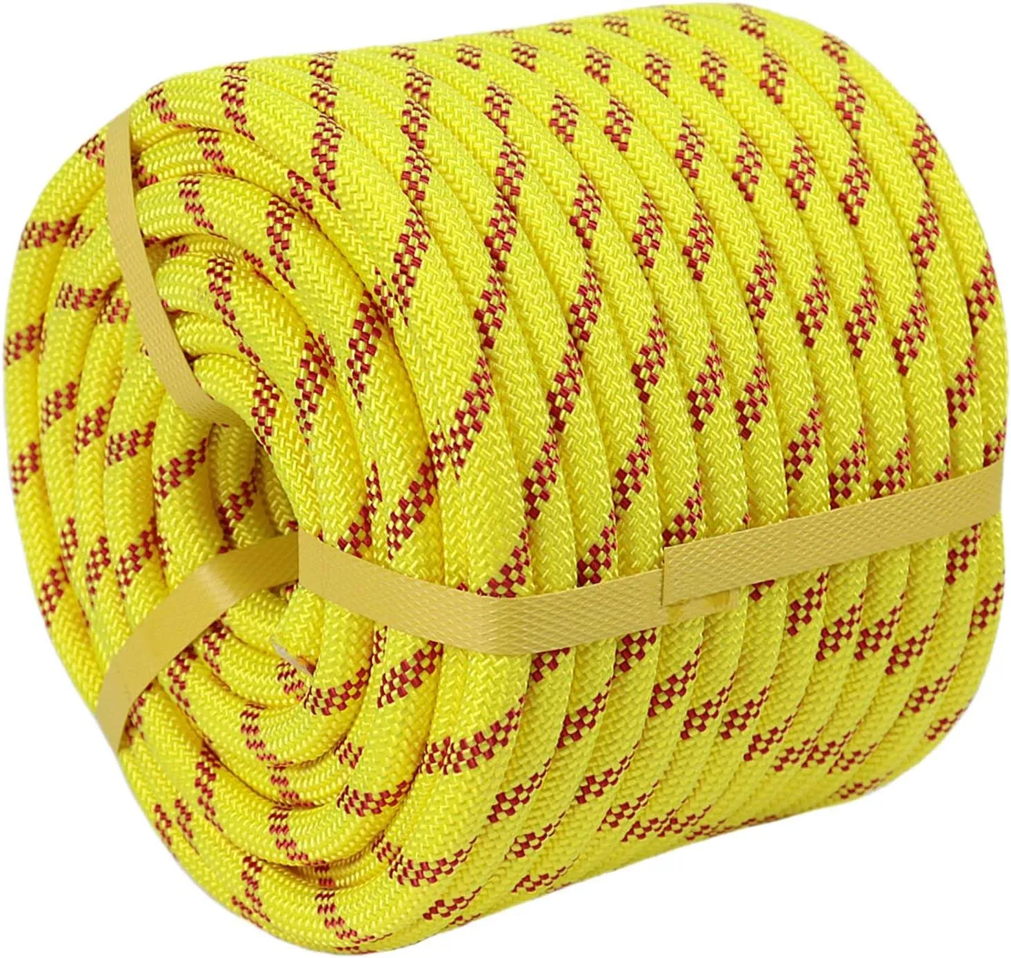 Double Braided Arborist Rope (1/2 in x 100 ft) Polyester Rope Bull Rope 48 Strands for Tree Work Climbing Pulling Swing Sailing, Fluorescent Yellow/Red