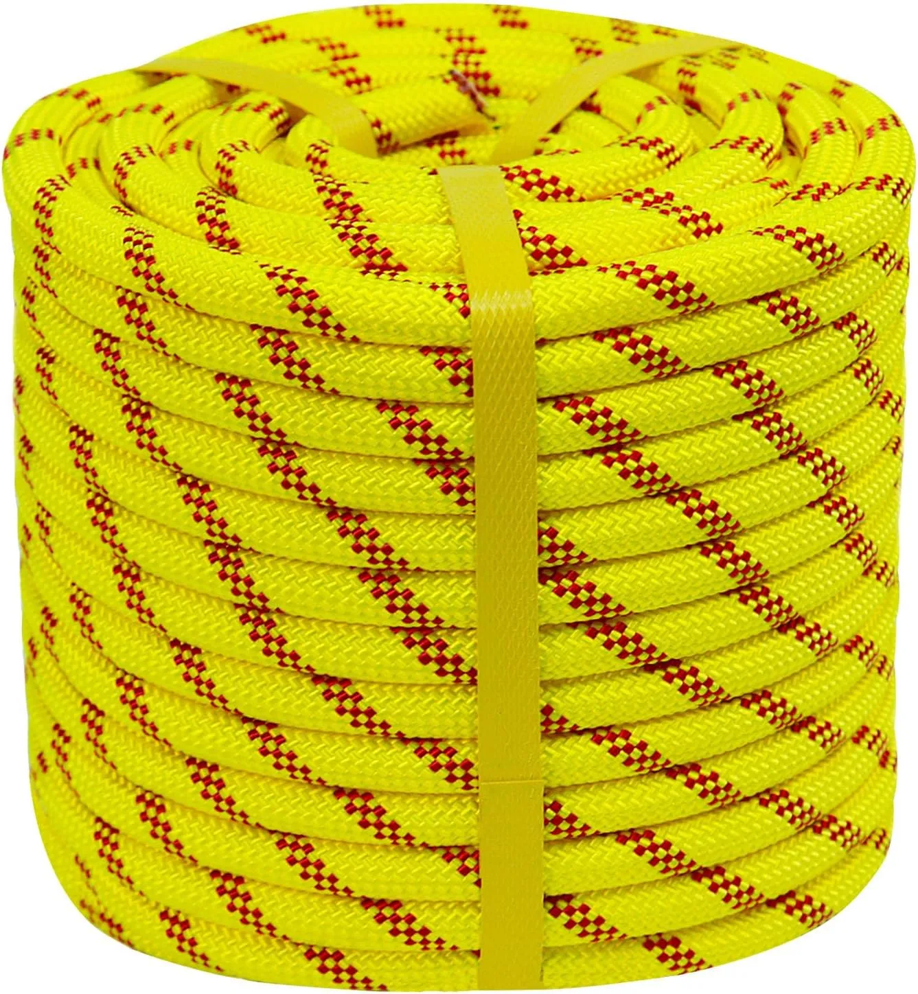 Double Braided Arborist Rope (1/2 in x 100 ft) Polyester Rope Bull Rope 48 Strands for Tree Work Climbing Pulling Swing Sailing, Fluorescent Yellow/Red