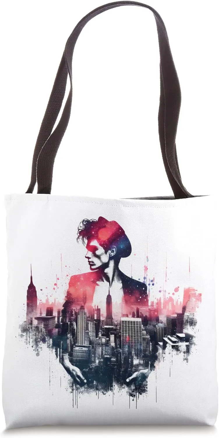 Double Exposure Man NY City Building Skyscrapers Landscape Tote Bag