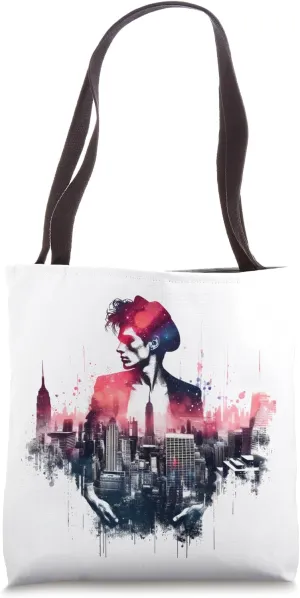 Double Exposure Man NY City Building Skyscrapers Landscape Tote Bag