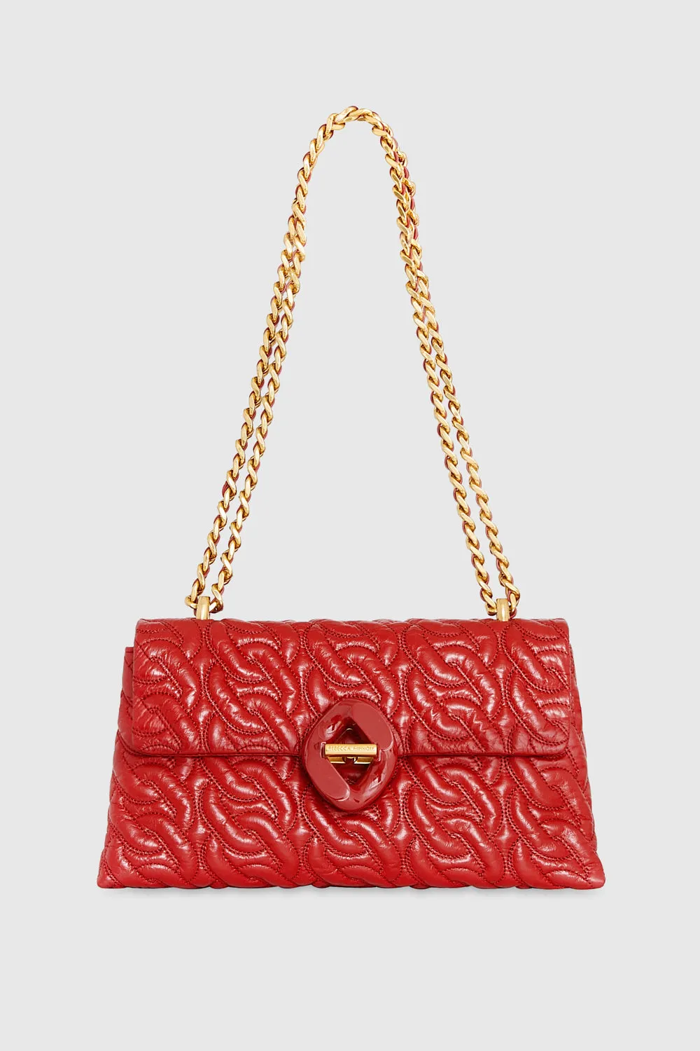 Double Gusset Crossbody With Chain Quilt Bag In Chili