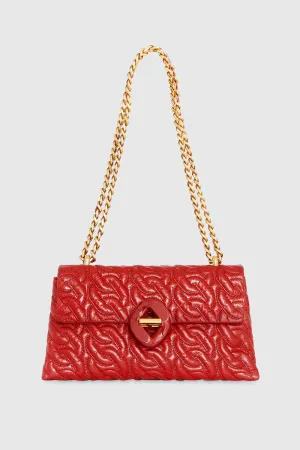 Double Gusset Crossbody With Chain Quilt Bag In Chili