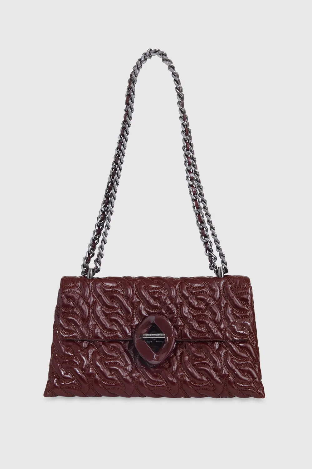 Double Gusset Crossbody With Chain Quilt Bag In Garnet