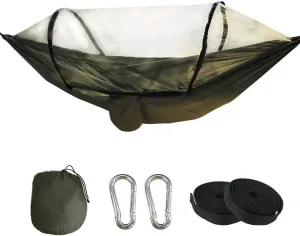 Double Hammock,Portable Outdoor Hammock with Mosquito Net,Ultralight Parachute Camping Hammock,Hammock for Backpacking Travel Army Green 260x140cm