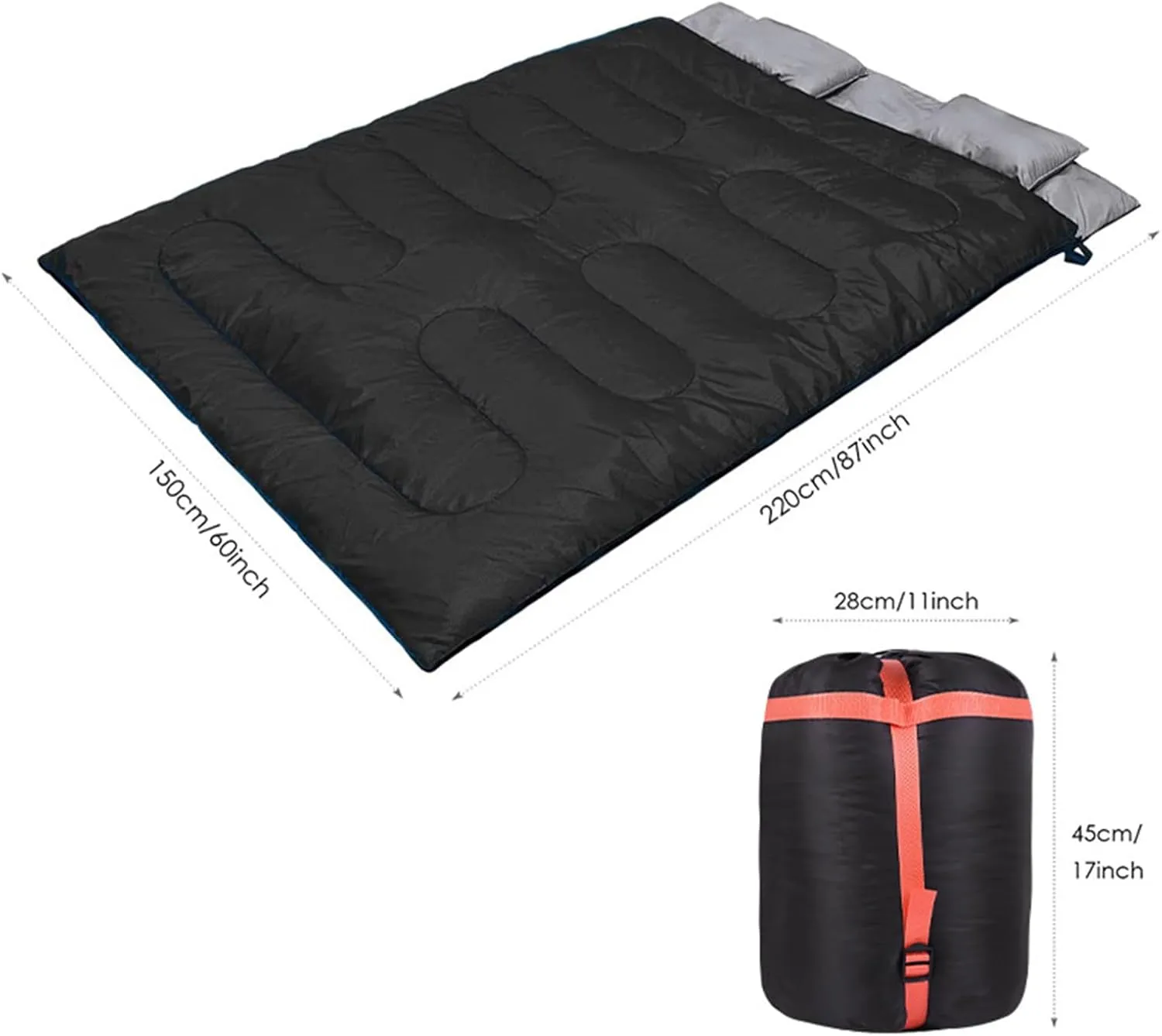 Double Heated Sleeping Bag for Adults, 3 Season Queen Size Heating Sleeping Bag for Cold Weather & Warm 2 Person USB Electric Sleeping Bag for Camping Hiking Backpacking
