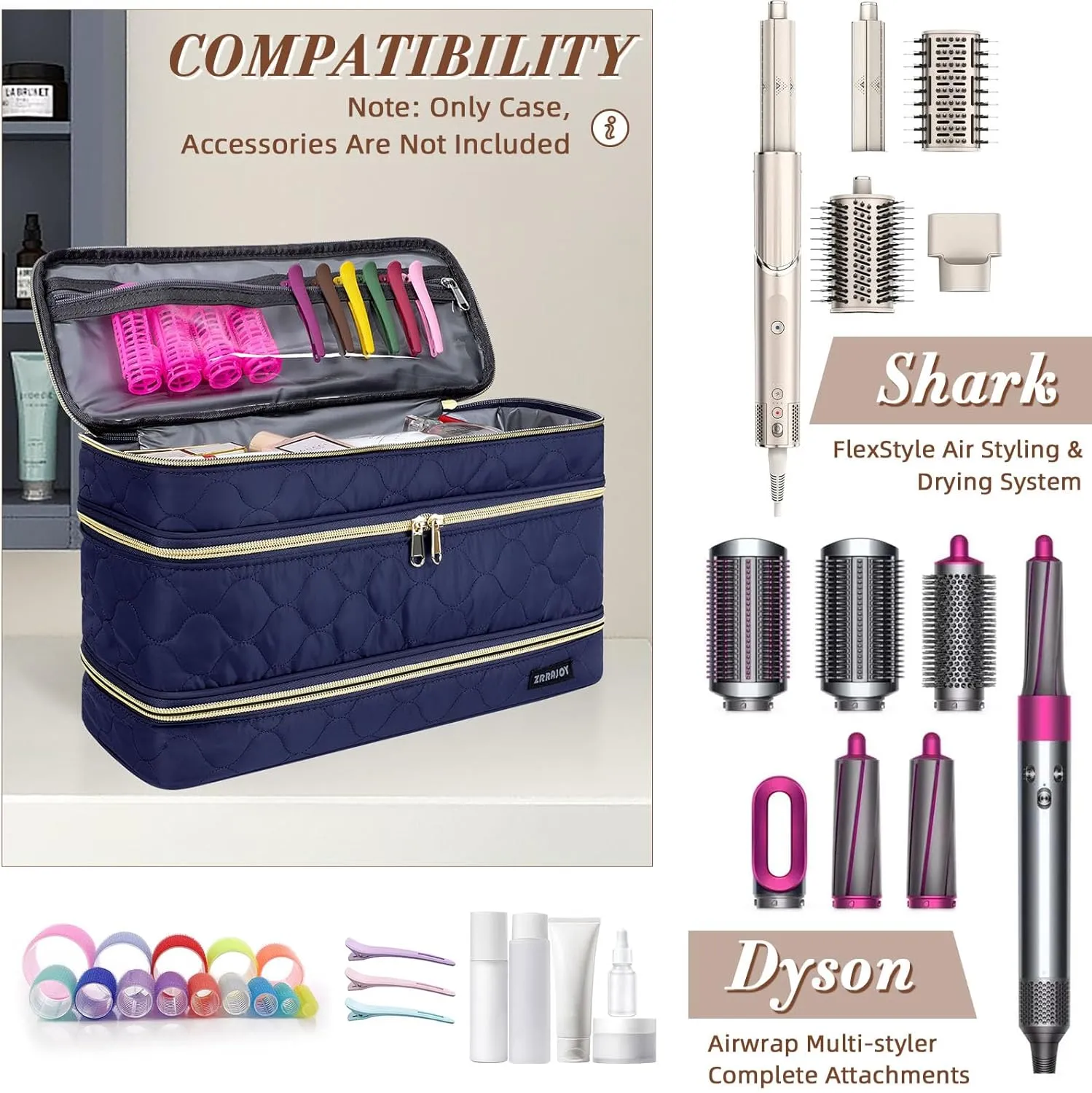 Double Layer Storage Case For Shark Flexstyle, Travel Carrying Case For Shark 430/440 Flexstyle, Organizer Bag For Shark Flexstyle/Dyson Airwrap Styler Attachments