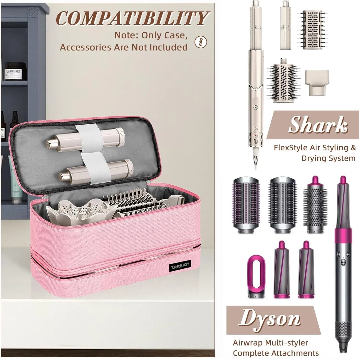 Double Layer Storage Case For Shark Flexstyle, Travel Carrying Case For Shark 430/440 Flexstyle, Organizer Bag For Shark Flexstyle/Dyson Airwrap Styler Attachments