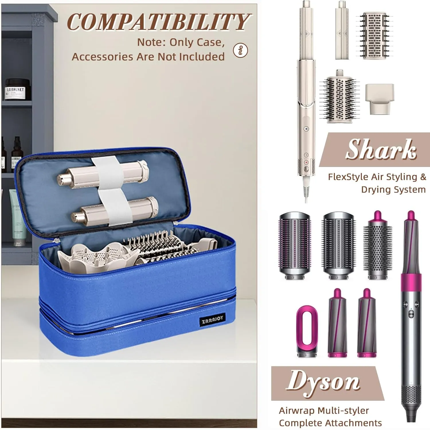 Double Layer Storage Case For Shark Flexstyle, Travel Carrying Case For Shark 430/440 Flexstyle, Organizer Bag For Shark Flexstyle/Dyson Airwrap Styler Attachments