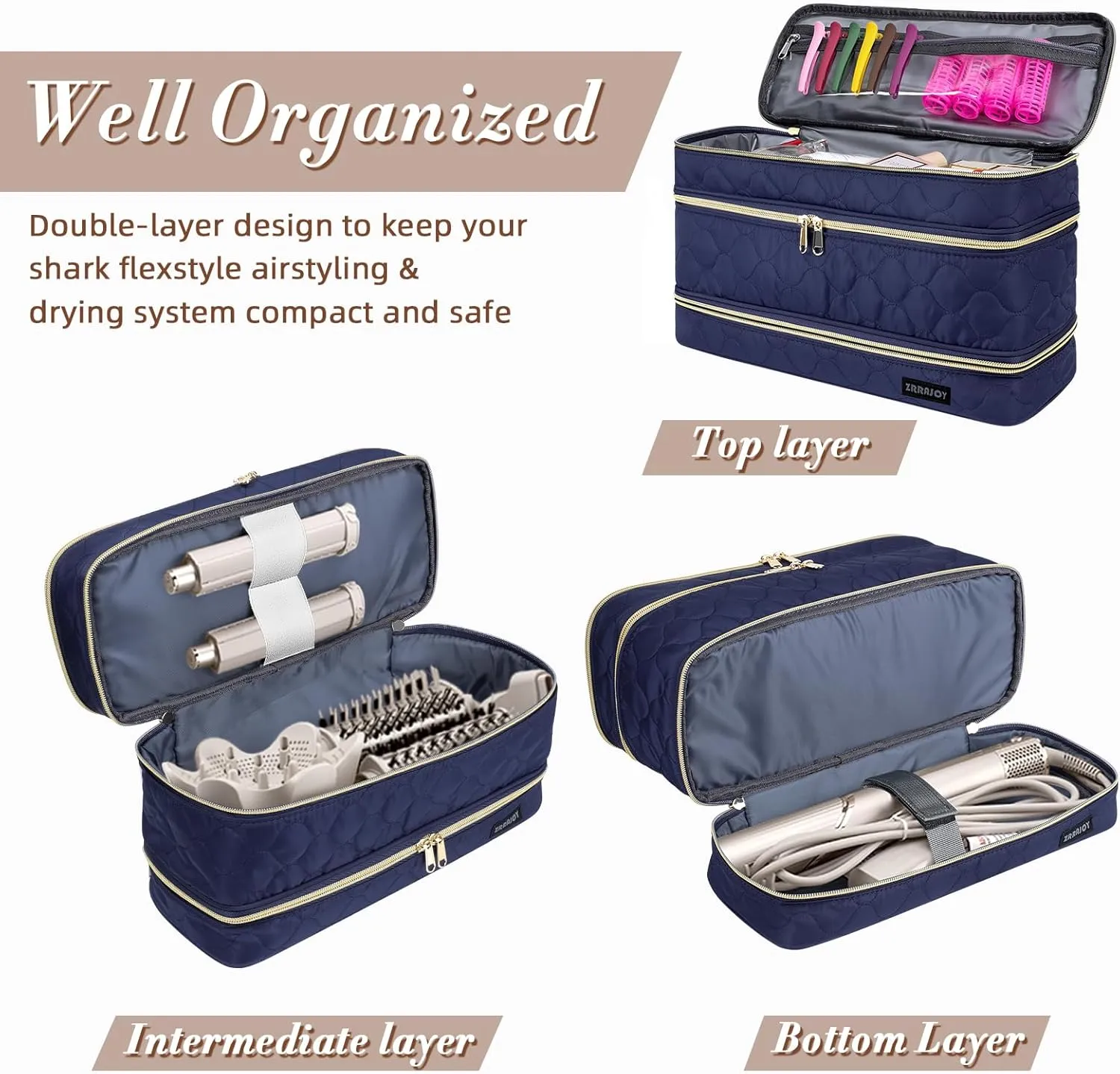 Double Layer Storage Case For Shark Flexstyle, Travel Carrying Case For Shark 430/440 Flexstyle, Organizer Bag For Shark Flexstyle/Dyson Airwrap Styler Attachments