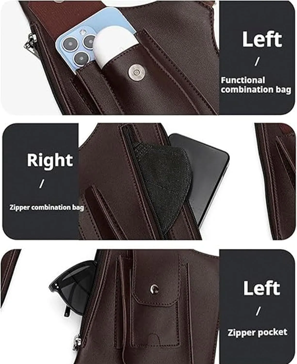 Double Shoulder Armpit Bag for Men, Double Shoulder Strap Multi-pocket Outdoor Anti-Theft Tactical Bag (Black*2)