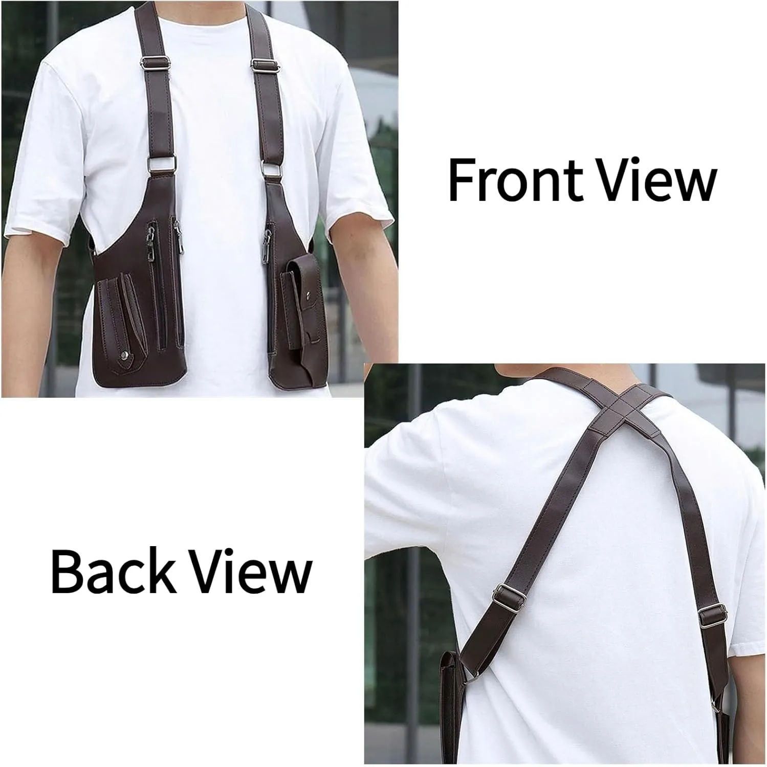 Double Shoulder Armpit Bag for Men, Double Shoulder Strap Multi-pocket Outdoor Anti-Theft Tactical Bag (Black*2)