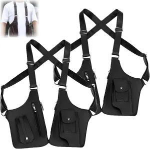 Double Shoulder Armpit Bag for Men, Double Shoulder Strap Multi-pocket Outdoor Anti-Theft Tactical Bag (Black*2)