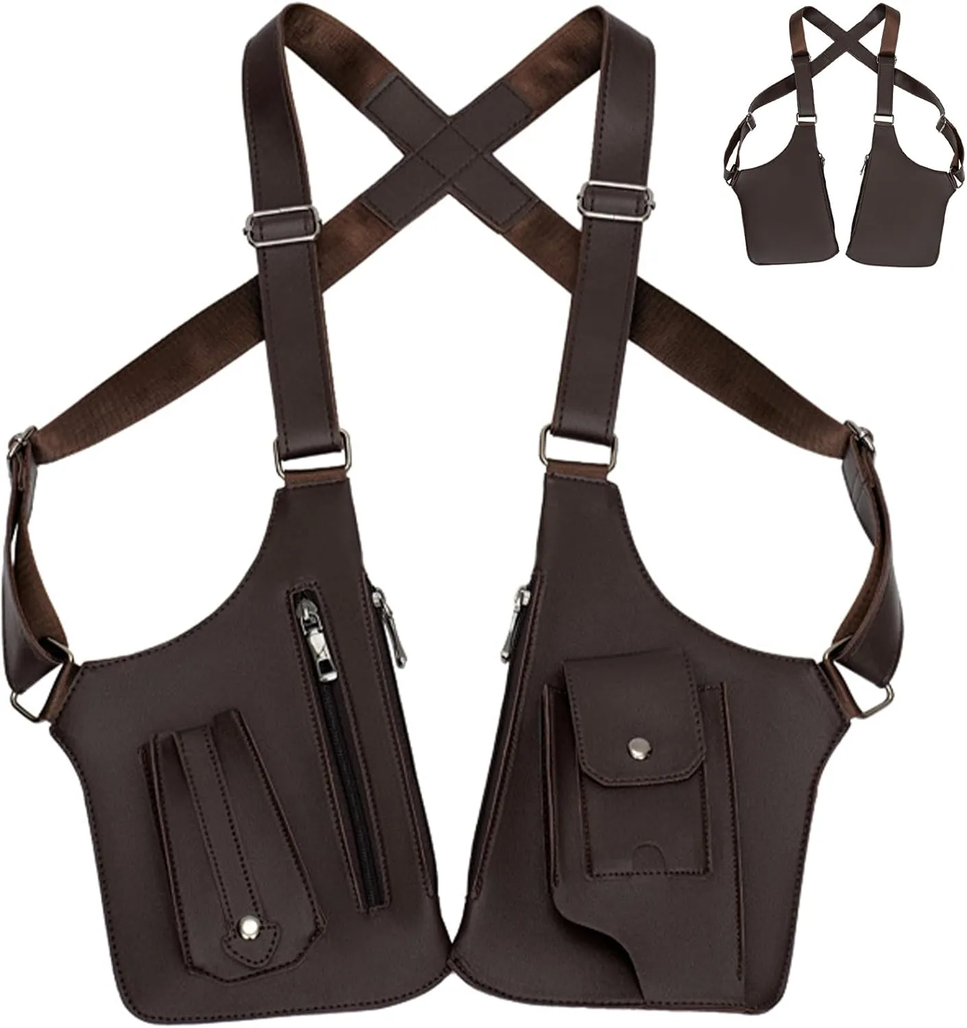 Double Shoulder Armpit Bag for Men, Shoulder Purse Holster Bag with Double Shoulder Strap, Multi-pocket Anti-Theft Bag