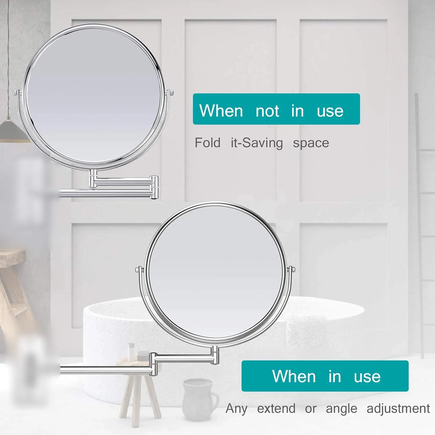 Double-Sided Magnifying Makeup Mirror, 8-Inch Enlarged Wall Mount Makeup Mirror with 3X Magnification Double-Sided Swivel Mirror, Polished Chrome Finished,5X-Gold
