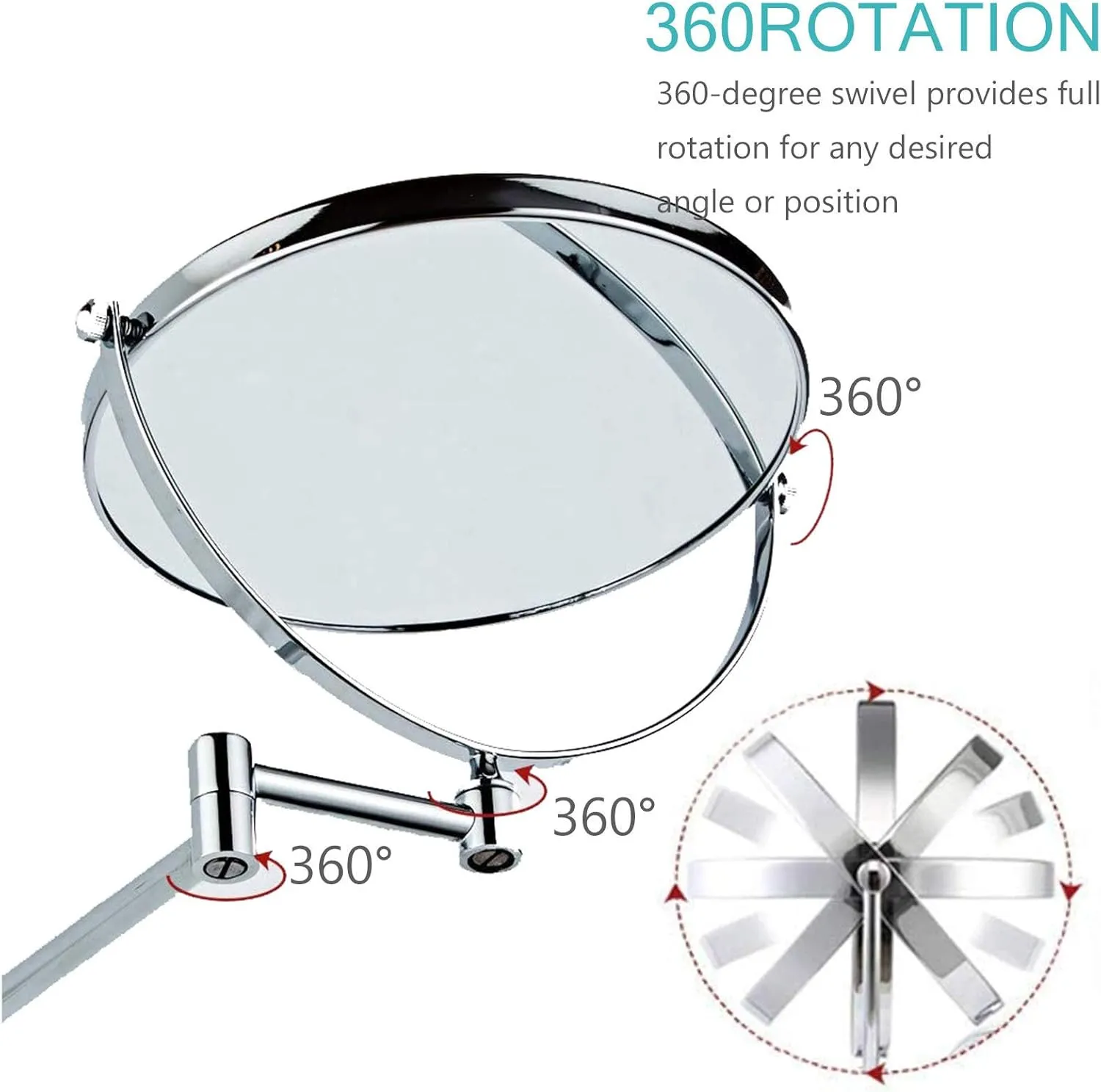 Double-Sided Magnifying Makeup Mirror, 8-Inch Enlarged Wall Mount Makeup Mirror with 3X Magnification Double-Sided Swivel Mirror, Polished Chrome Finished,5X-Gold