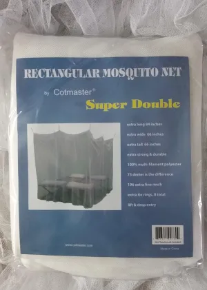 Double White Queen Sized Rectangular Mosquito Net Durable 75 Denier Free Carry Bag