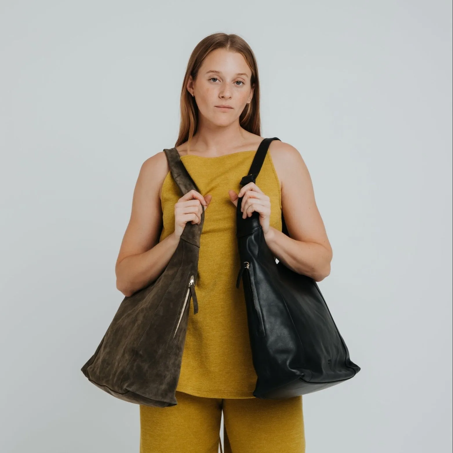 Double Zip Hobo Bag - Suede Olive
