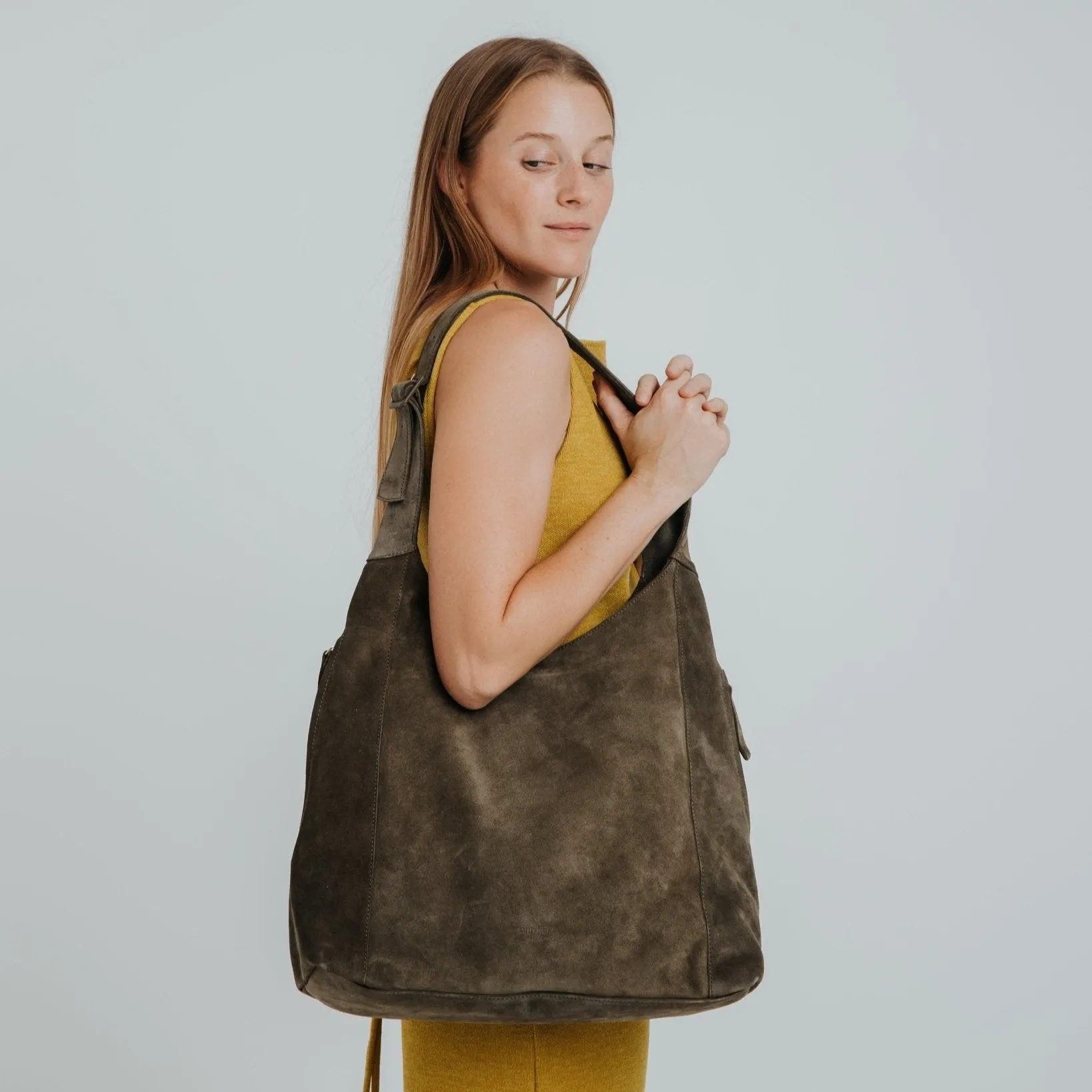 Double Zip Hobo Bag - Suede Olive