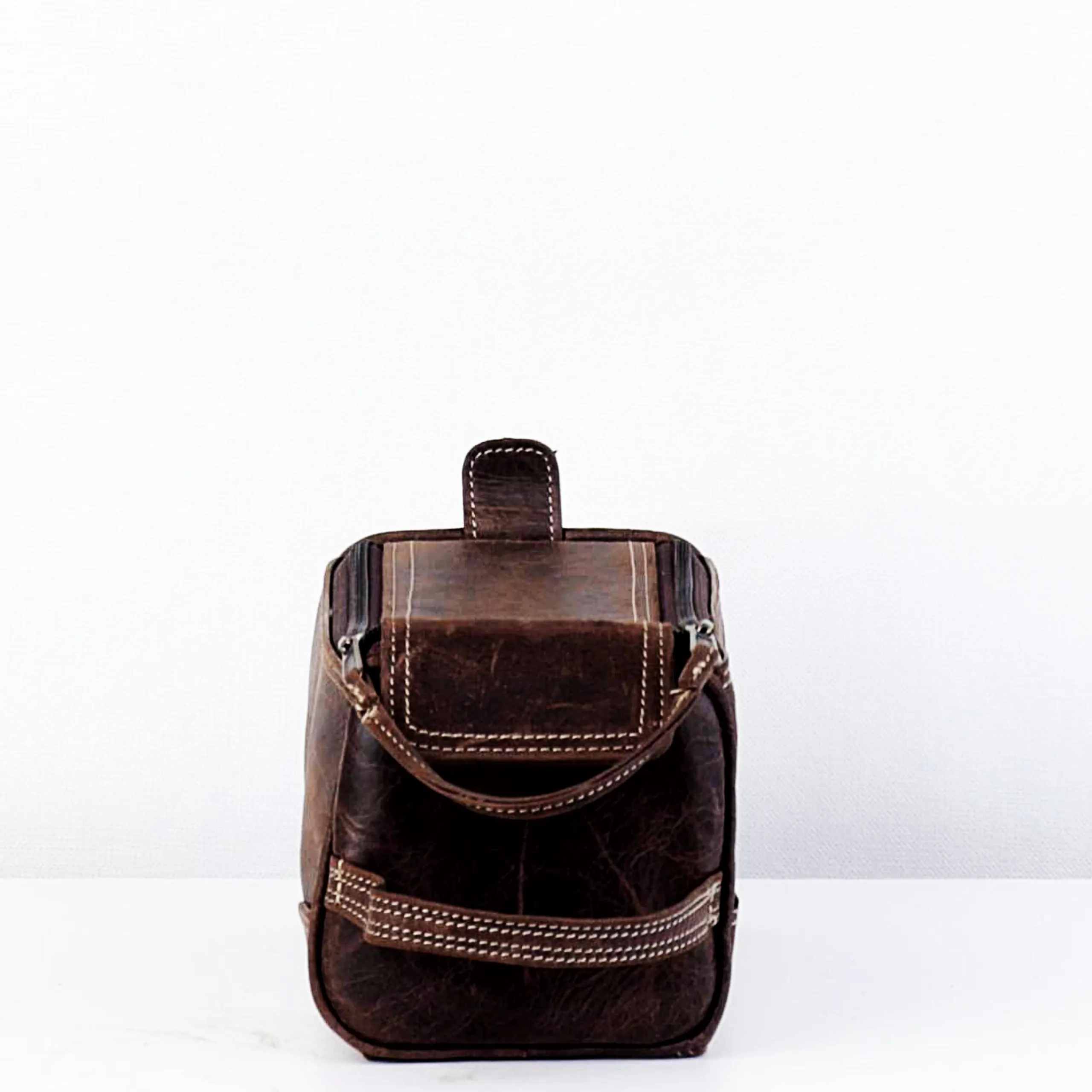 Double Zip Leather Washbag