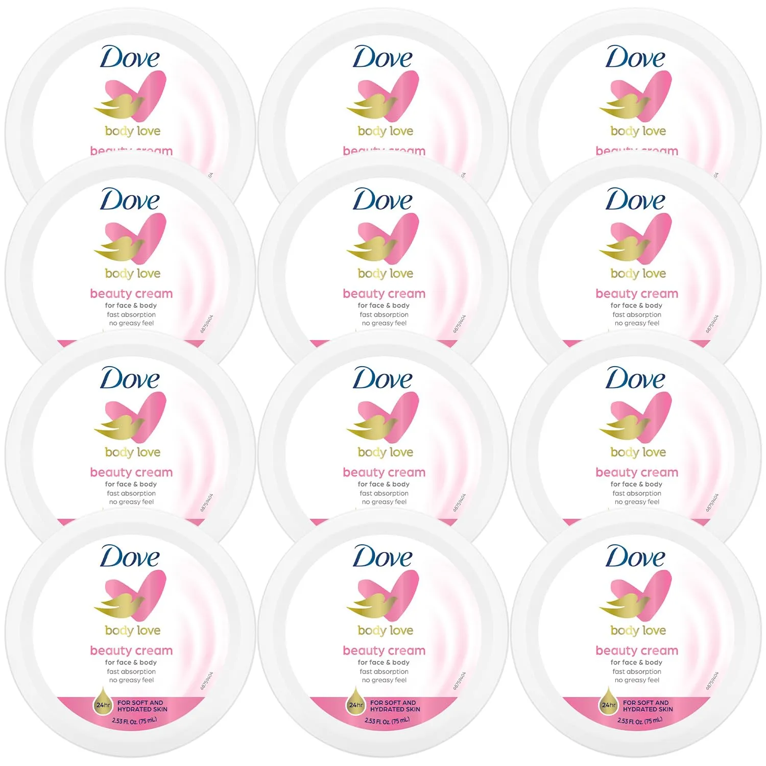Dove Lotion, Beauty Cream - Light, Fast-Absorbing Face and Body Cream for Normal to Dry Skin, 24-Hour Moisture, Travel Size, 2.53 Fl Oz (Pack of 12)
