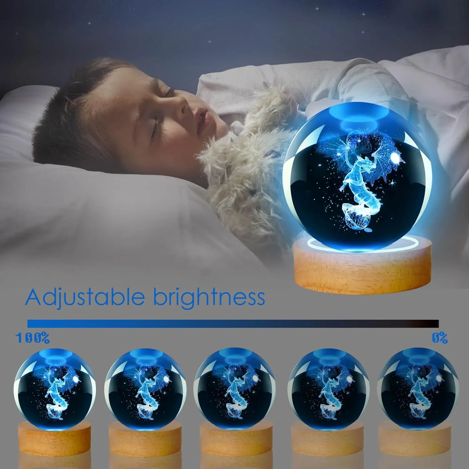 Dragon Lamp, 80mm 16 Colors Crystal Ball Night Light with Wooden Base and Remote Control, Birthday Gift and Dragon Gifts for Women Men Kids