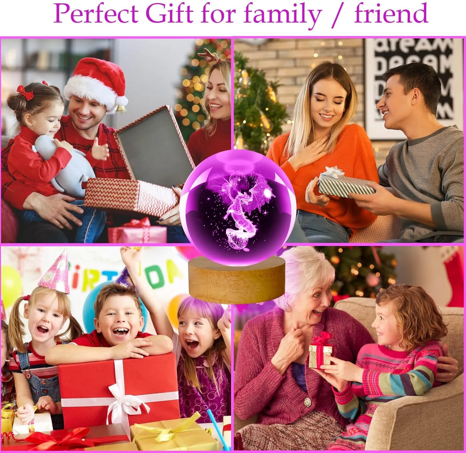 Dragon Lamp, 80mm 16 Colors Crystal Ball Night Light with Wooden Base and Remote Control, Birthday Gift and Dragon Gifts for Women Men Kids
