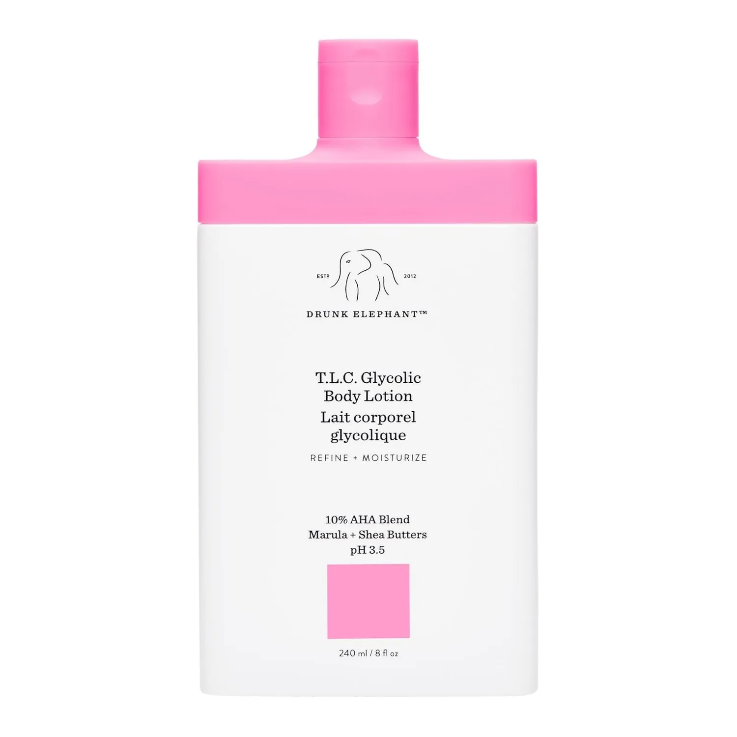 Drunk Elephant T.L.C. Glycolic Body Lotion - 240 ml/8 fl oz - Lightweight 10% Exfoliating AHA Lotion - Clean Clinical Skincare - Cruelty-Free - Free of Essential Oils, Silicones, and Fragrance