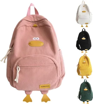 Duck Cute Backpack, Large Capacity Cute Funny Aesthetic Kawaii Corduroy Mochila (Pink)