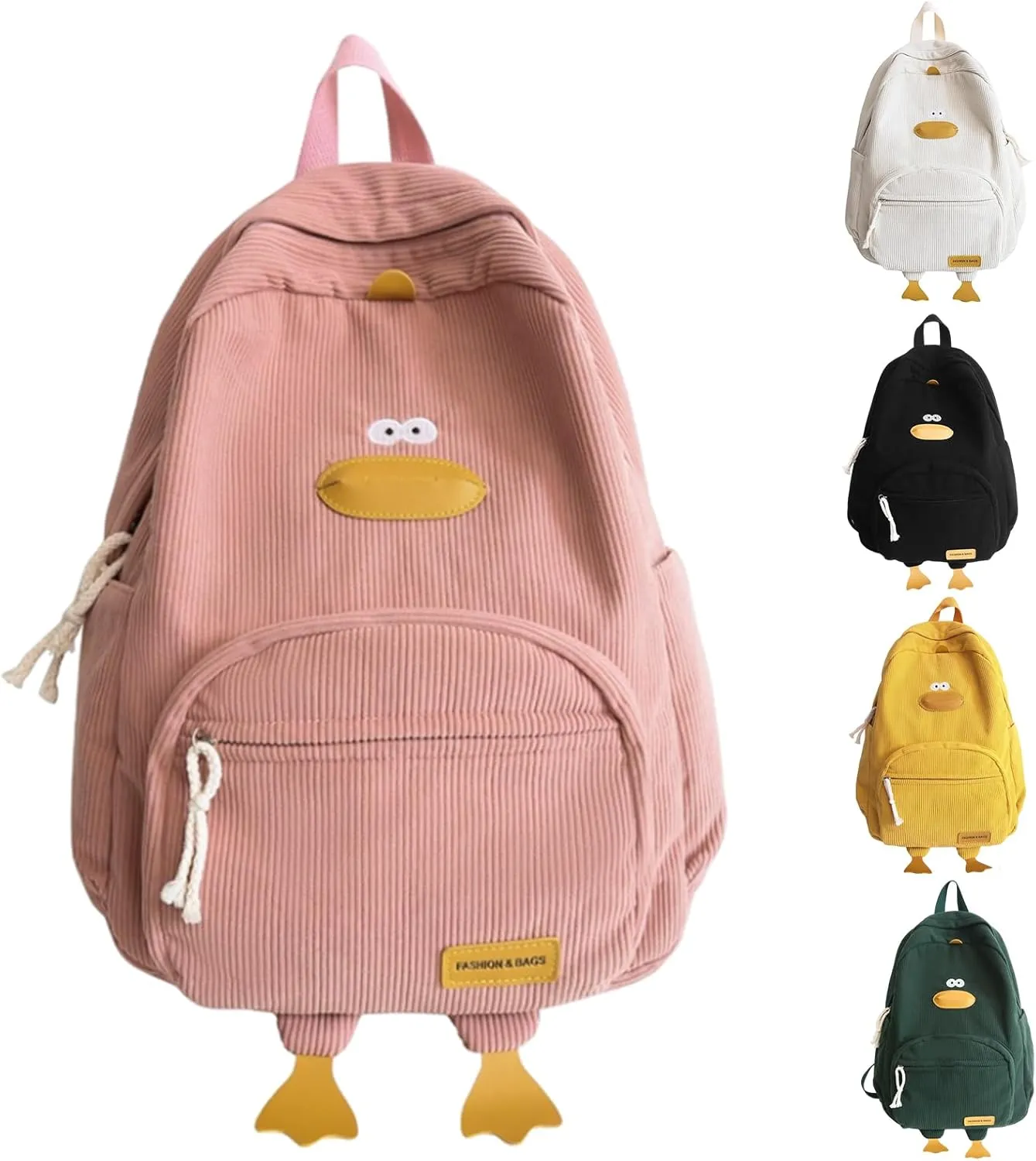 Duck Cute Backpack, Large Capacity Cute Funny Aesthetic Kawaii Corduroy Mochila (Pink)