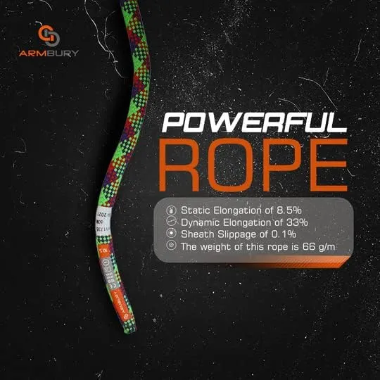 Dynamic Edge Rock Climbing Rope - 10.5mm High Strength Single Climbing Safety Rope Ideal for Indoor Use Climbing Gyms and Crags (10.5MM x 60M, Red/Purple,Green) Dry Pro