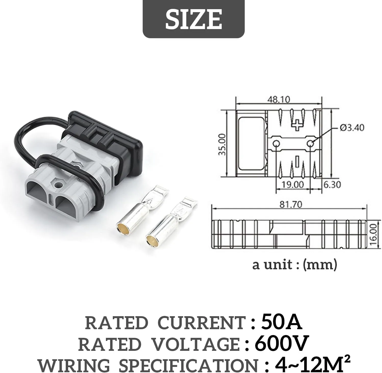 Eagles 50Amp Power Connector Plug with Boot Caps, 10PCS 7,8,10,12 AWG Battery Quick Connector, Jumper Cable Plug Connect/Disconnect Anderson Adapter for Recovery Winch, Towing Systems (Grey)