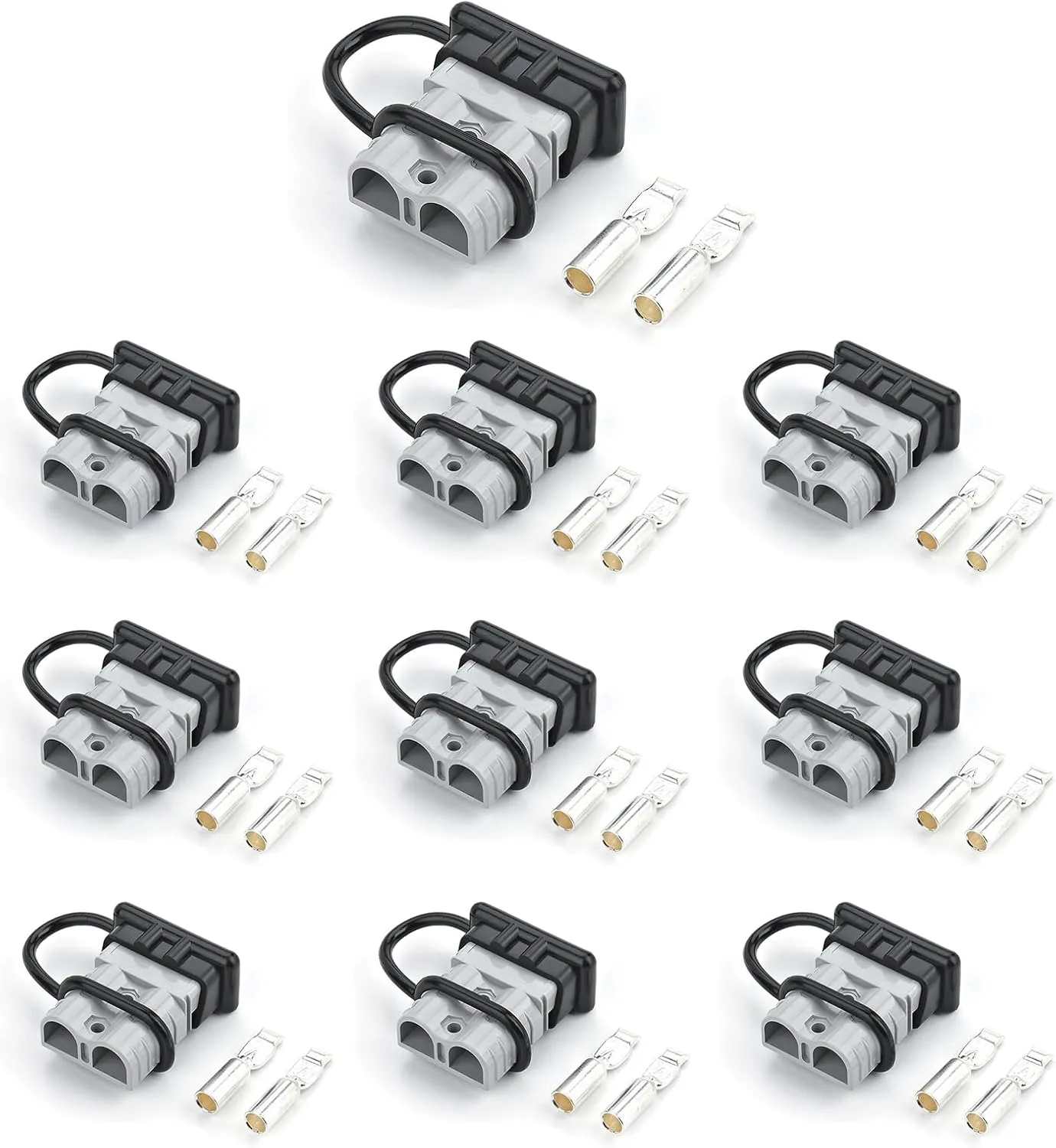 Eagles 50Amp Power Connector Plug with Boot Caps, 10PCS 7,8,10,12 AWG Battery Quick Connector, Jumper Cable Plug Connect/Disconnect Anderson Adapter for Recovery Winch, Towing Systems (Grey)