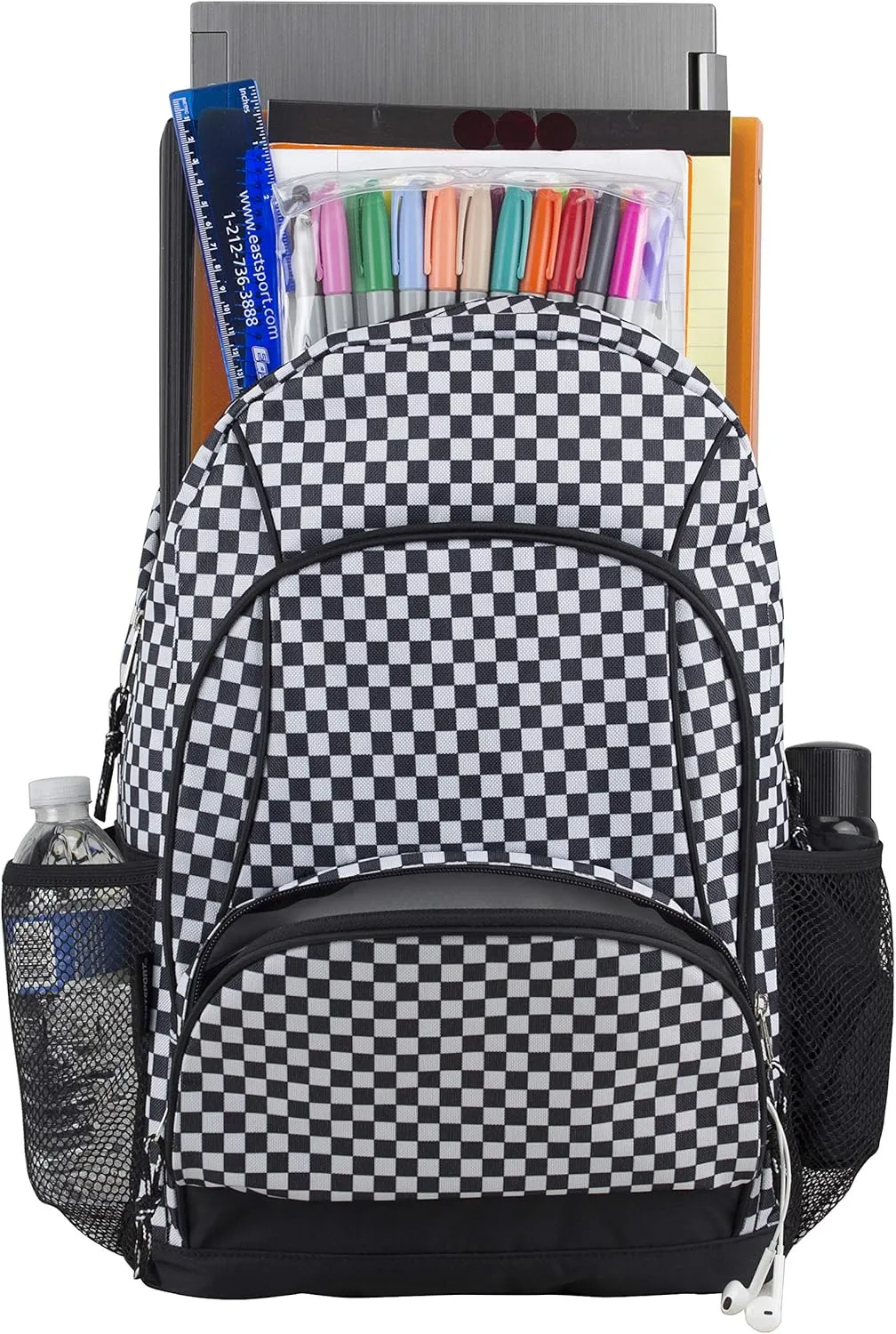 Eastsport Laptop Backpack, Multipurpose Casual Daypack, Triple Compartments Bookbag for College, Hiking, Work, 18 Inches, Black & White