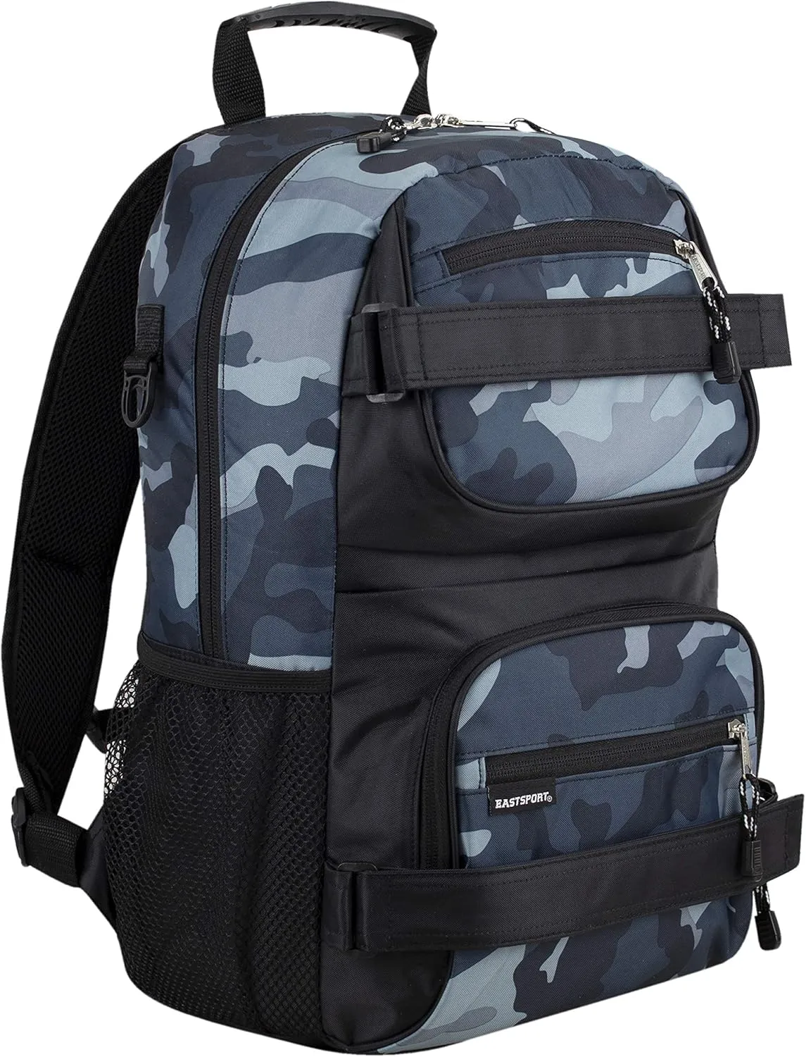 Eastsport Travel Skateboard Backpack Double Strap Laptop Bag Multi-Sport Design for Men and Women, Camo Black
