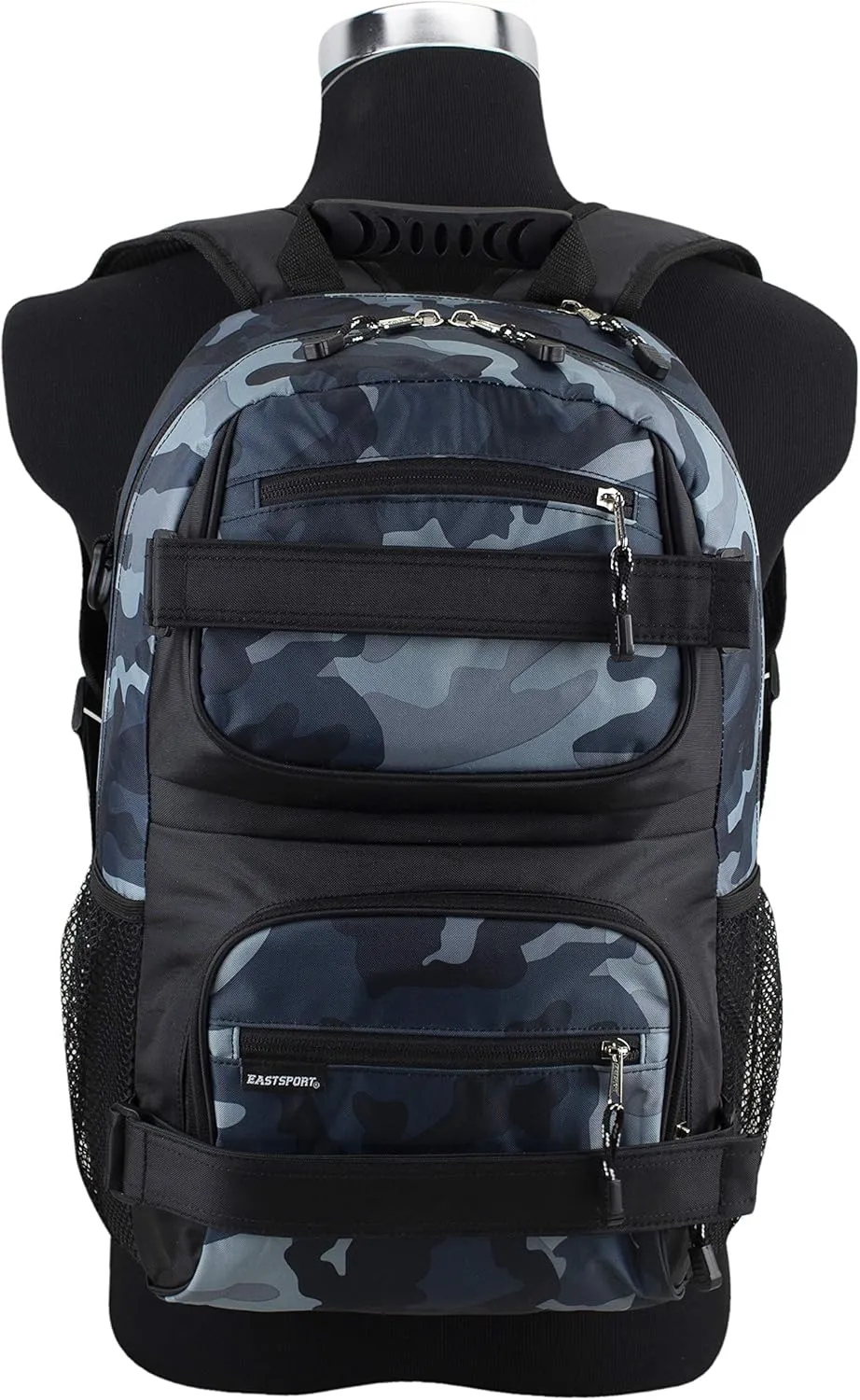 Eastsport Travel Skateboard Backpack Double Strap Laptop Bag Multi-Sport Design for Men and Women, Camo Black