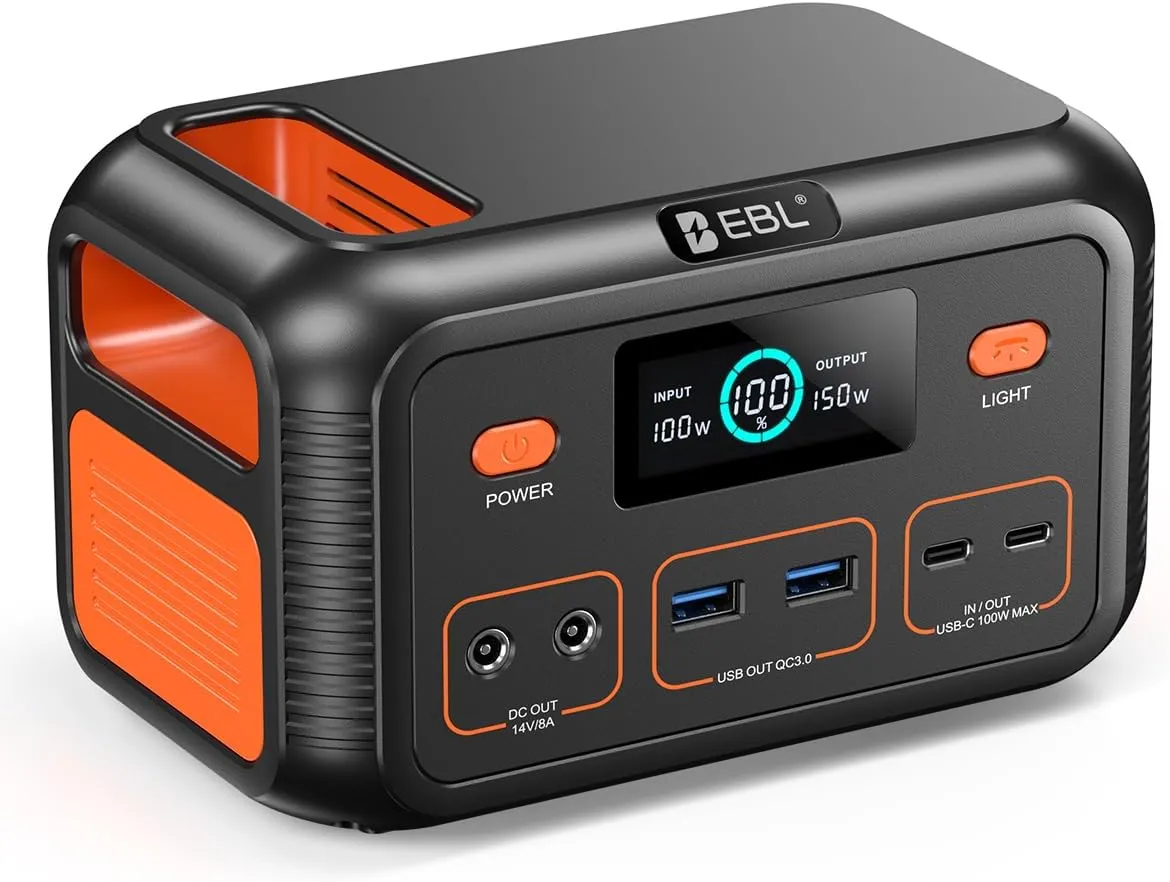 EBL Power Bank Portable Power Station 153Wh, Outdoor Generator 150W with LiFePO4 Battery, Bi-directional Fast Charging, Home Backup for Travel, Camping