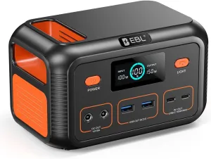 EBL Power Bank Portable Power Station 153Wh, Outdoor Generator 150W with LiFePO4 Battery, Bi-directional Fast Charging, Home Backup for Travel, Camping